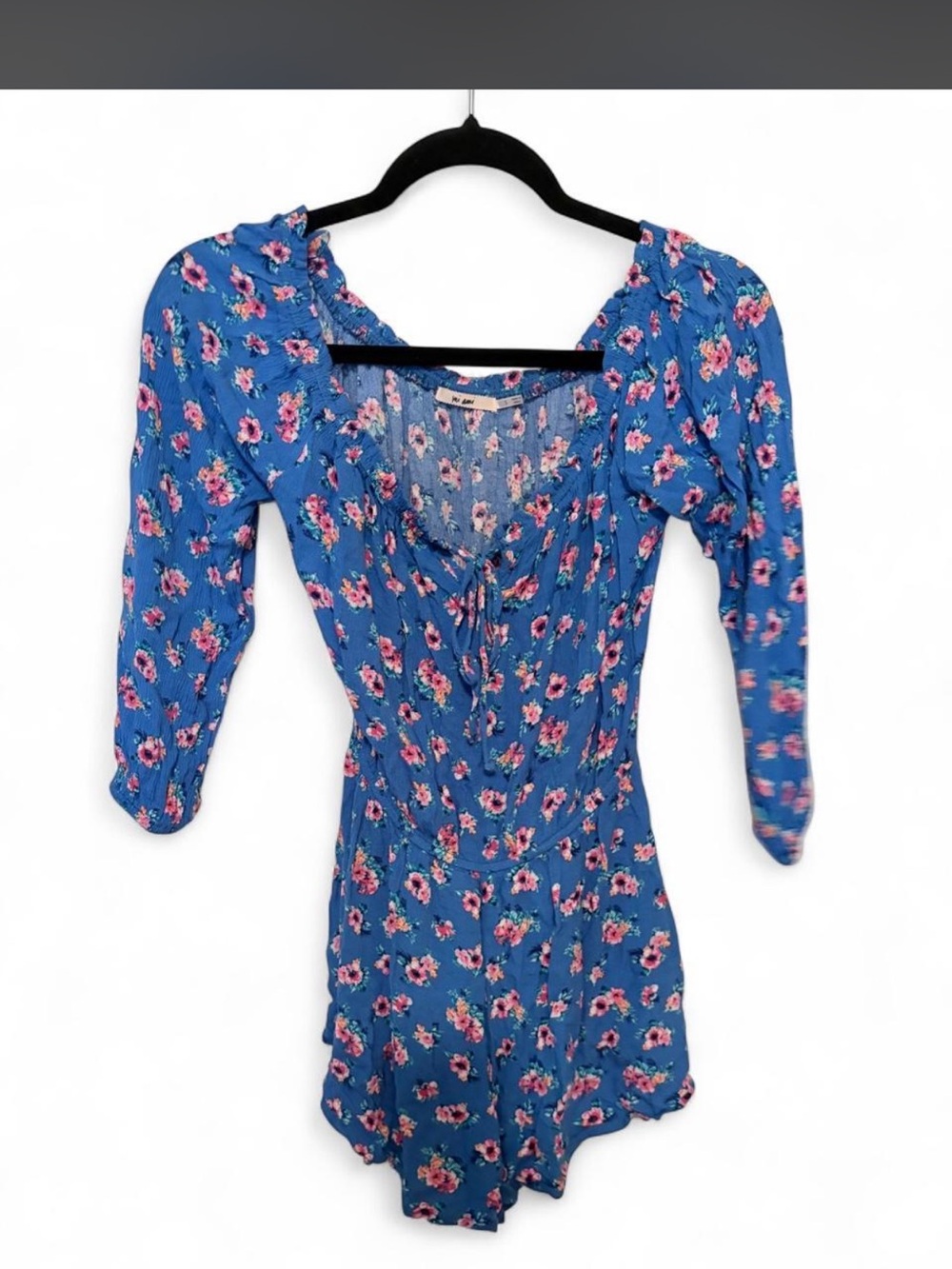 Blue Floral Long-Sleeve V-Neck Women’s Romper
